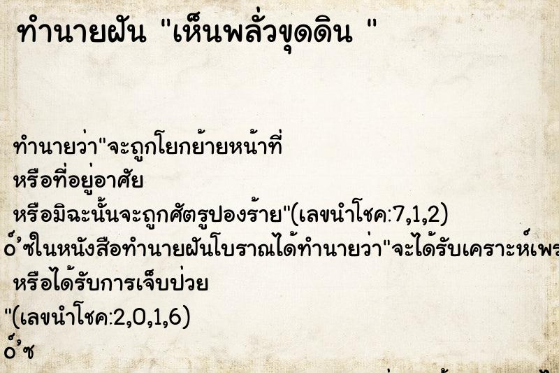 ทำนายฝันทำนายฝันเห็นพลั่วขุดดิน